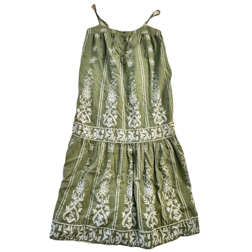EUC Lucky Brand Olive Ruffle Sleeveless Lined Boho Flowy Dress w Pockets *READ*